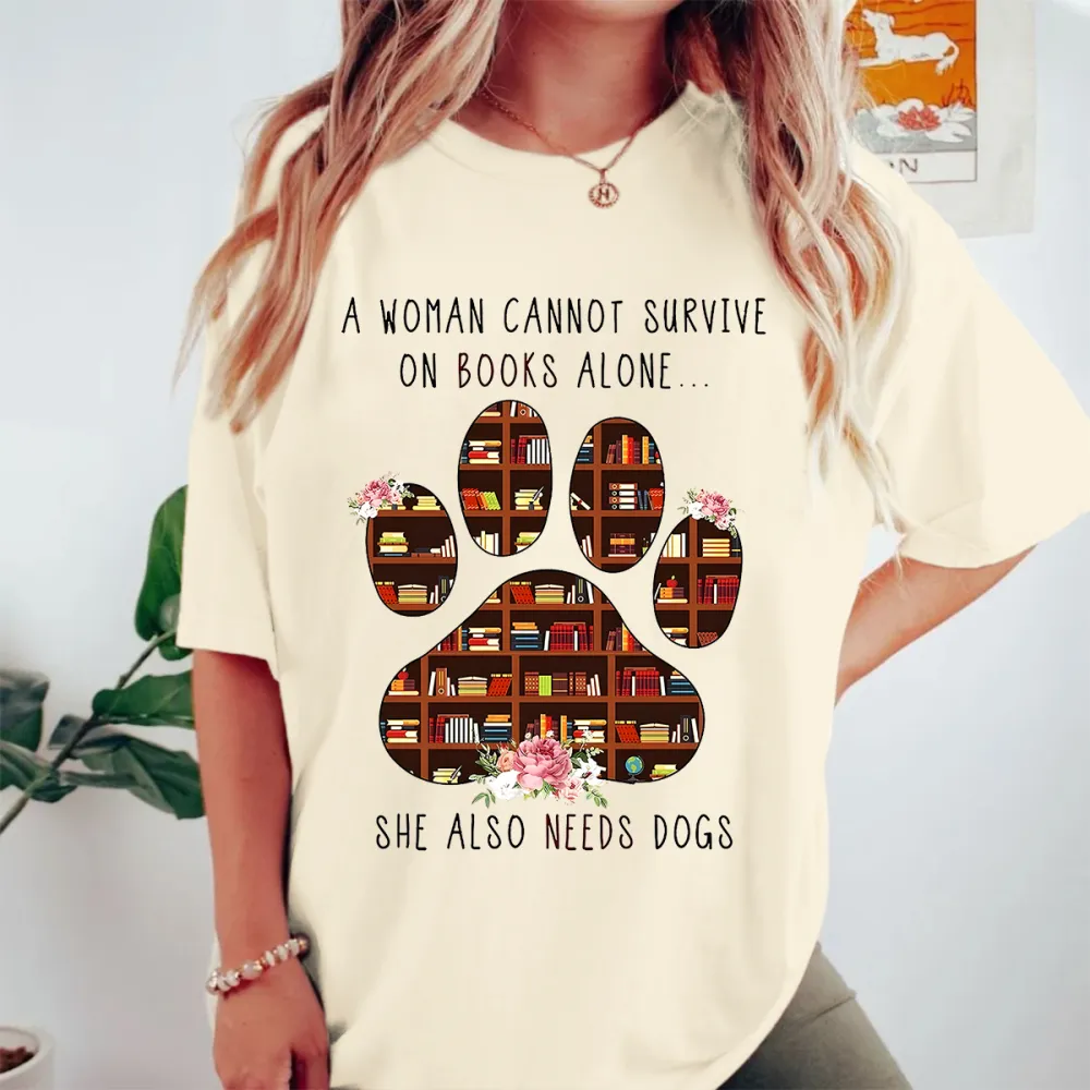 Women's Books And Dogs Graphic Tee