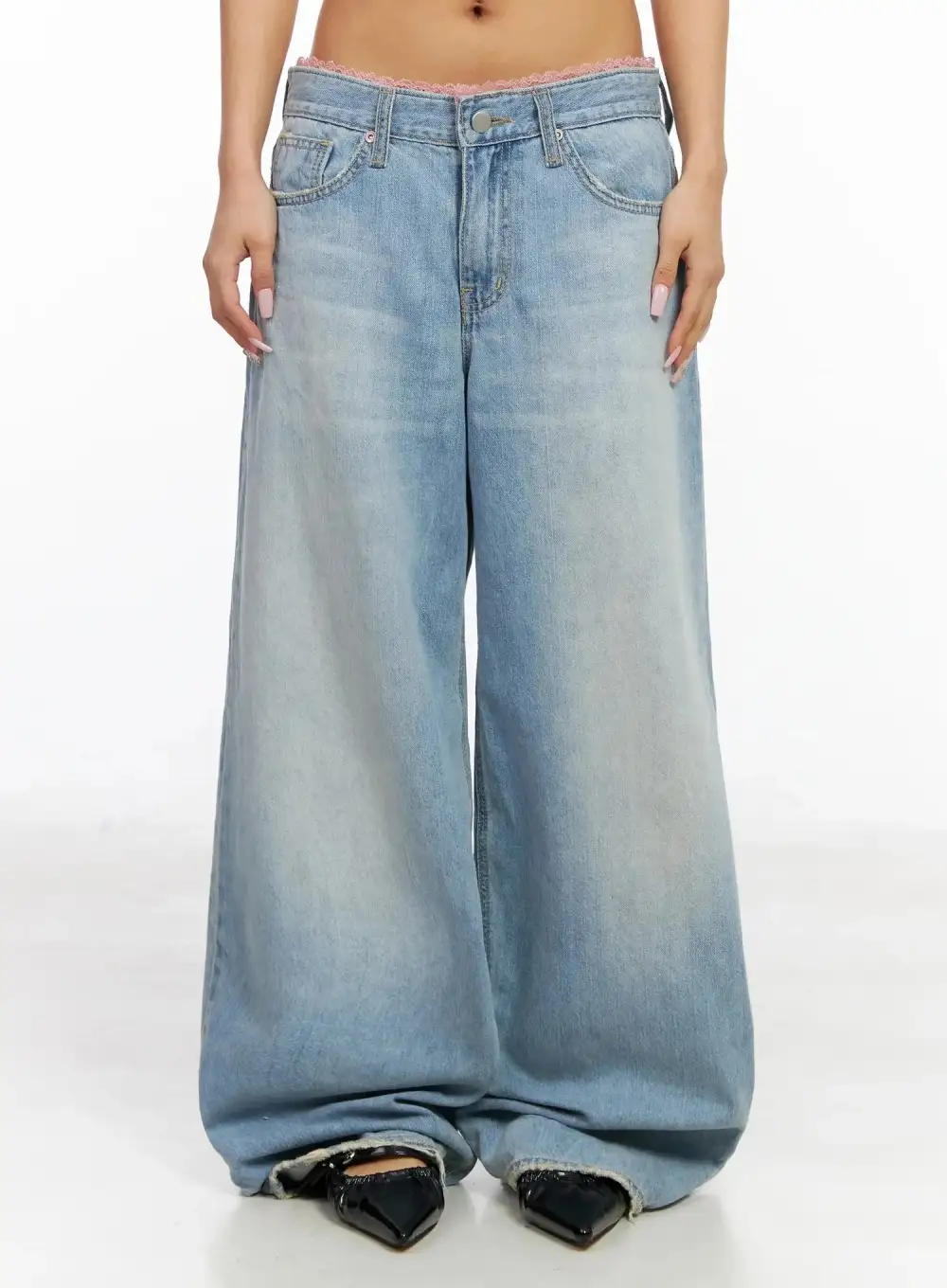 Lace Layered Wide Leg Jeans