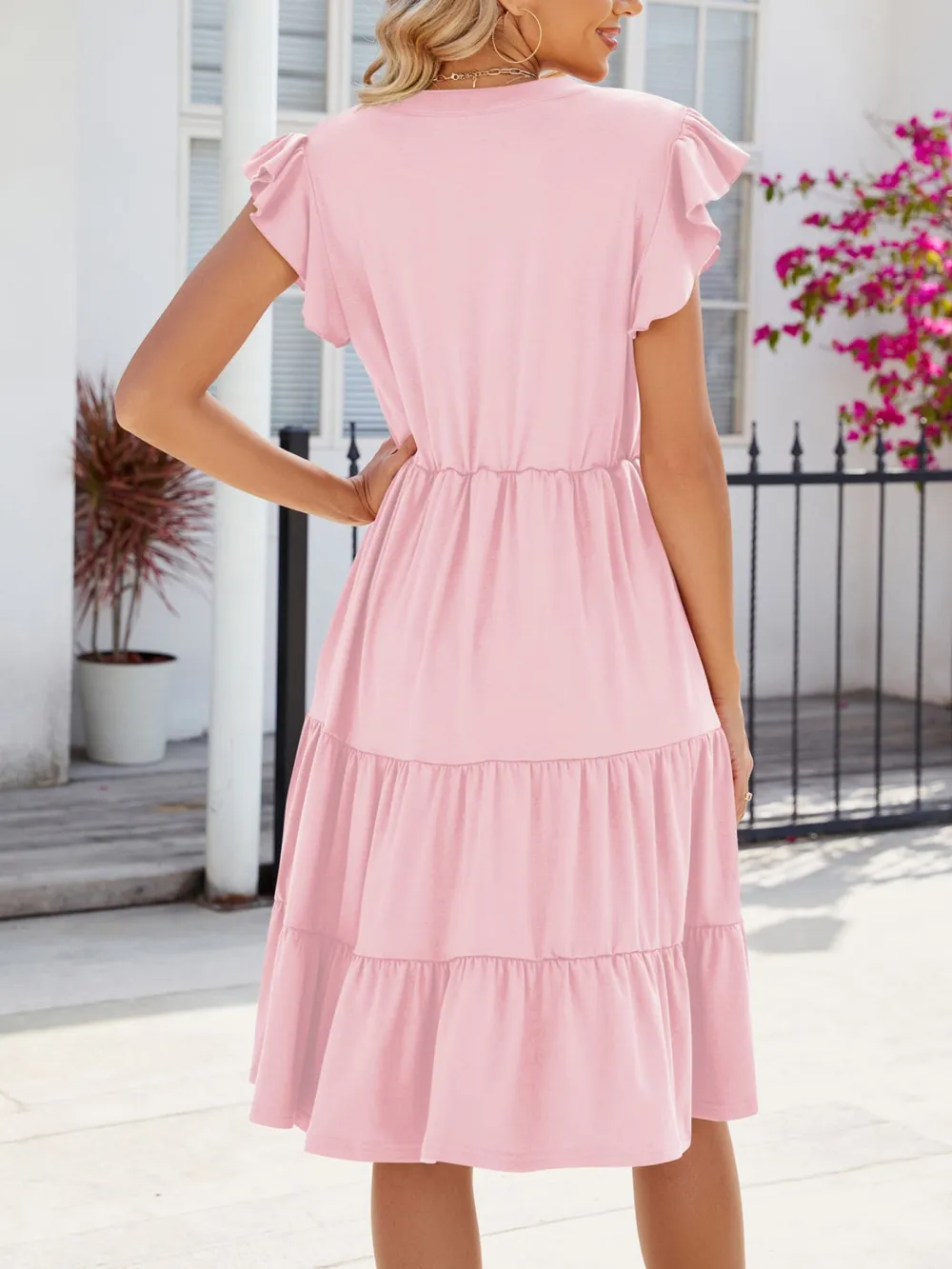 Clean Line Ruffle Tiered Midi Dress