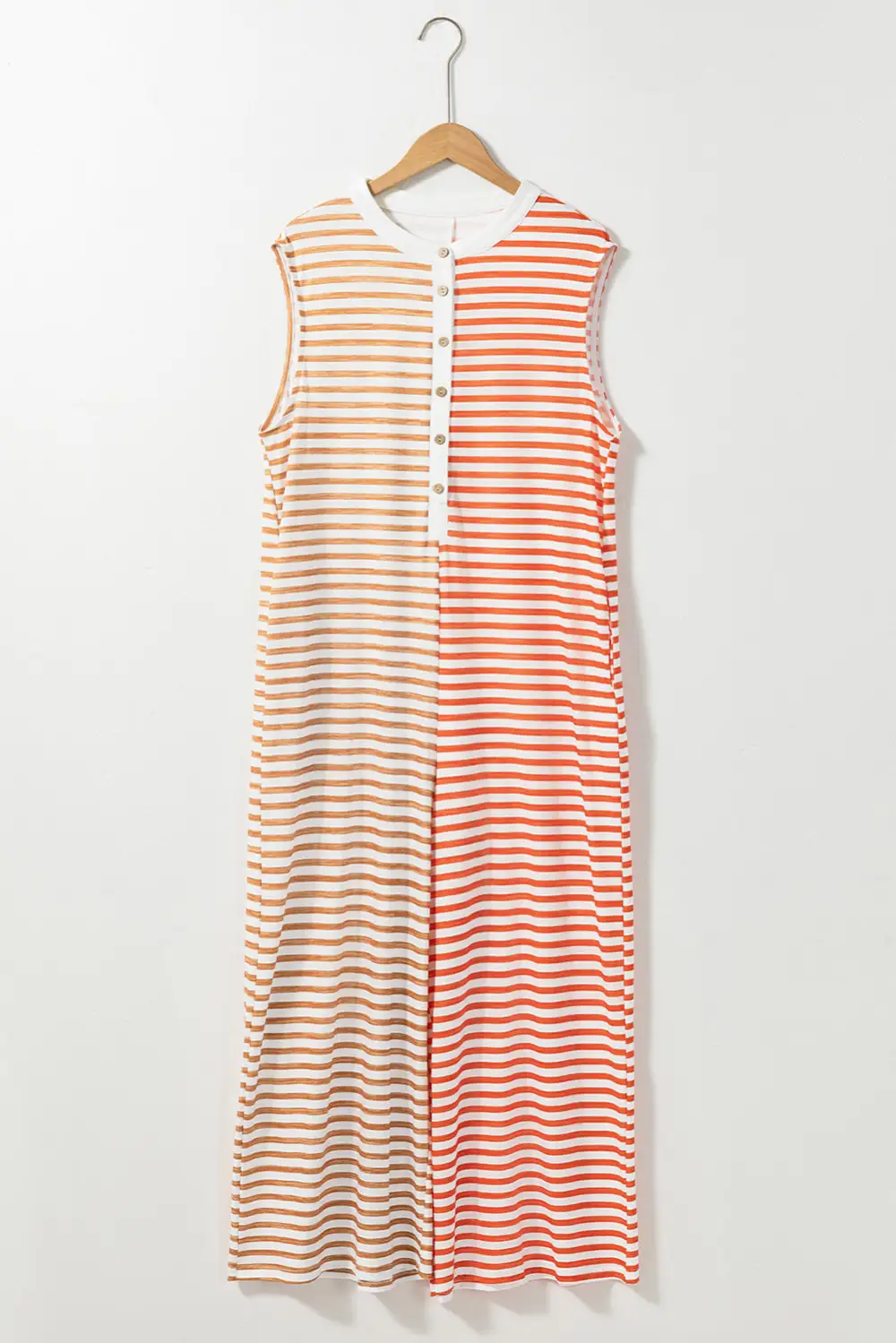 Stripe Oversized Buttoned Front Sleeveless Wide Jumpsuit