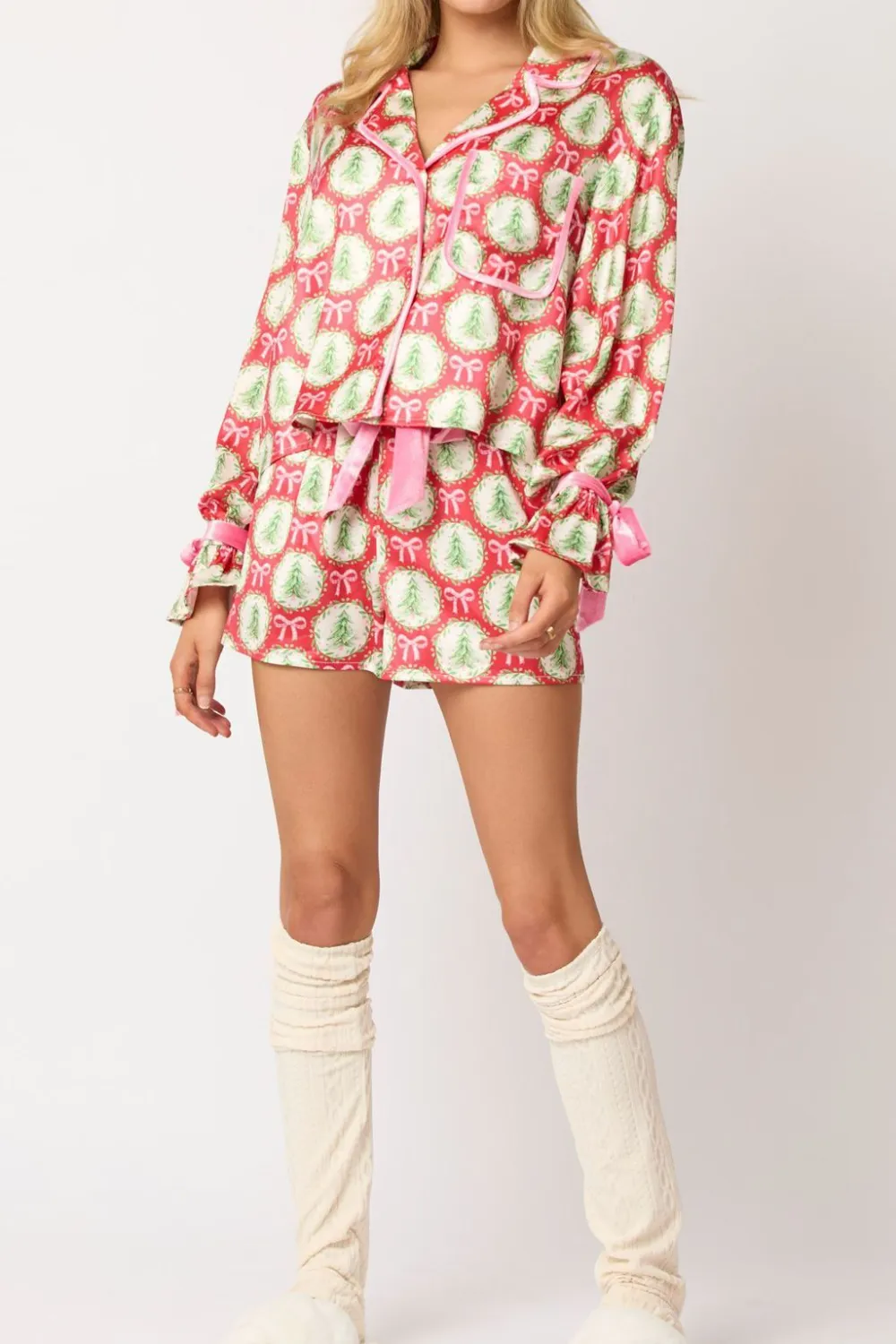 Silky Long Sleeve Shorts Pajama Set