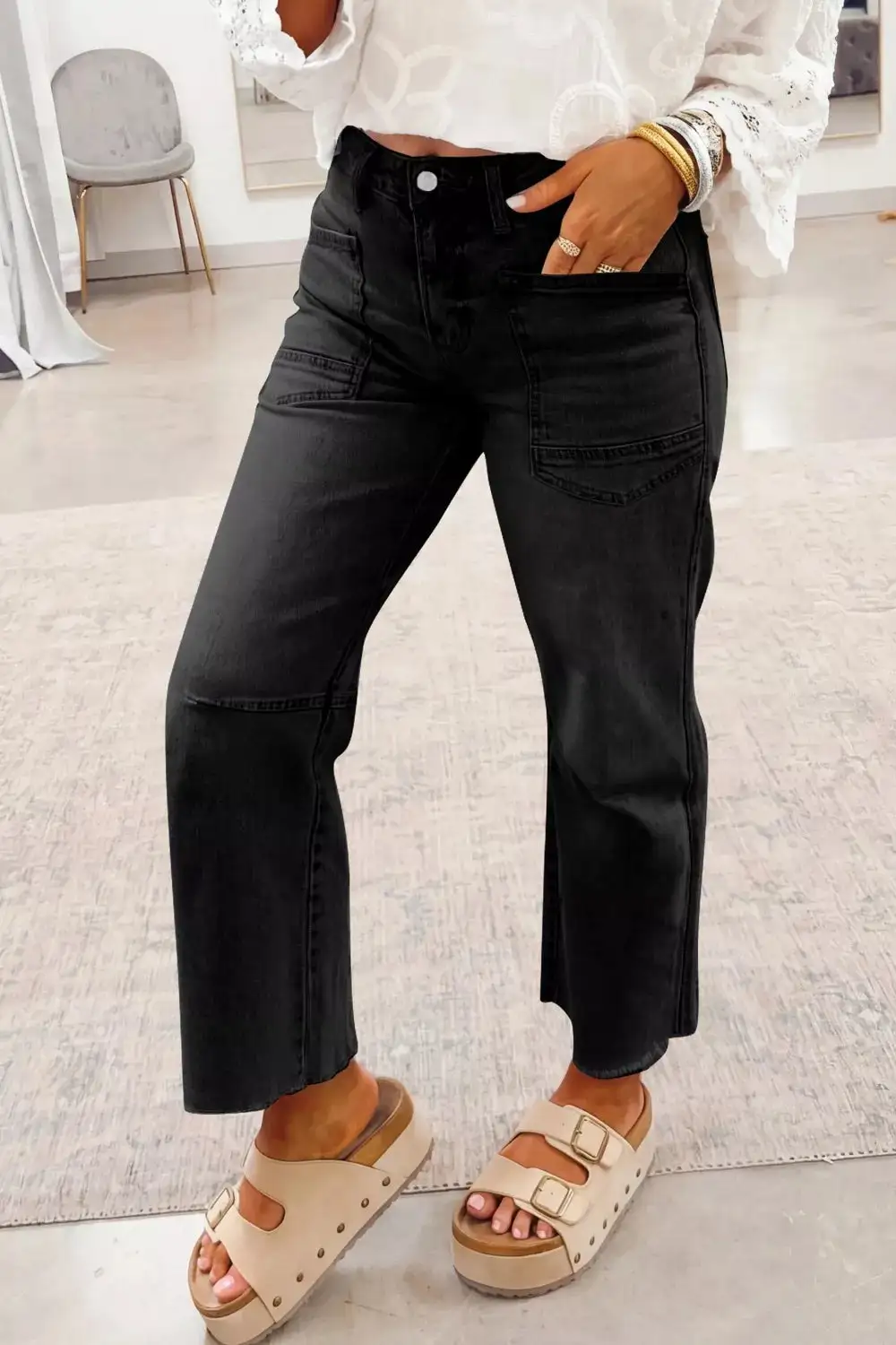 Washed Straight Leg Denim Jeans
