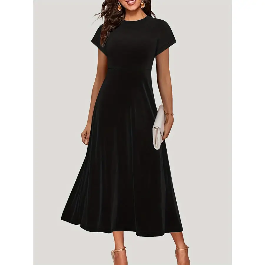 Midi Round Neck Short Sleeve Midi Dress