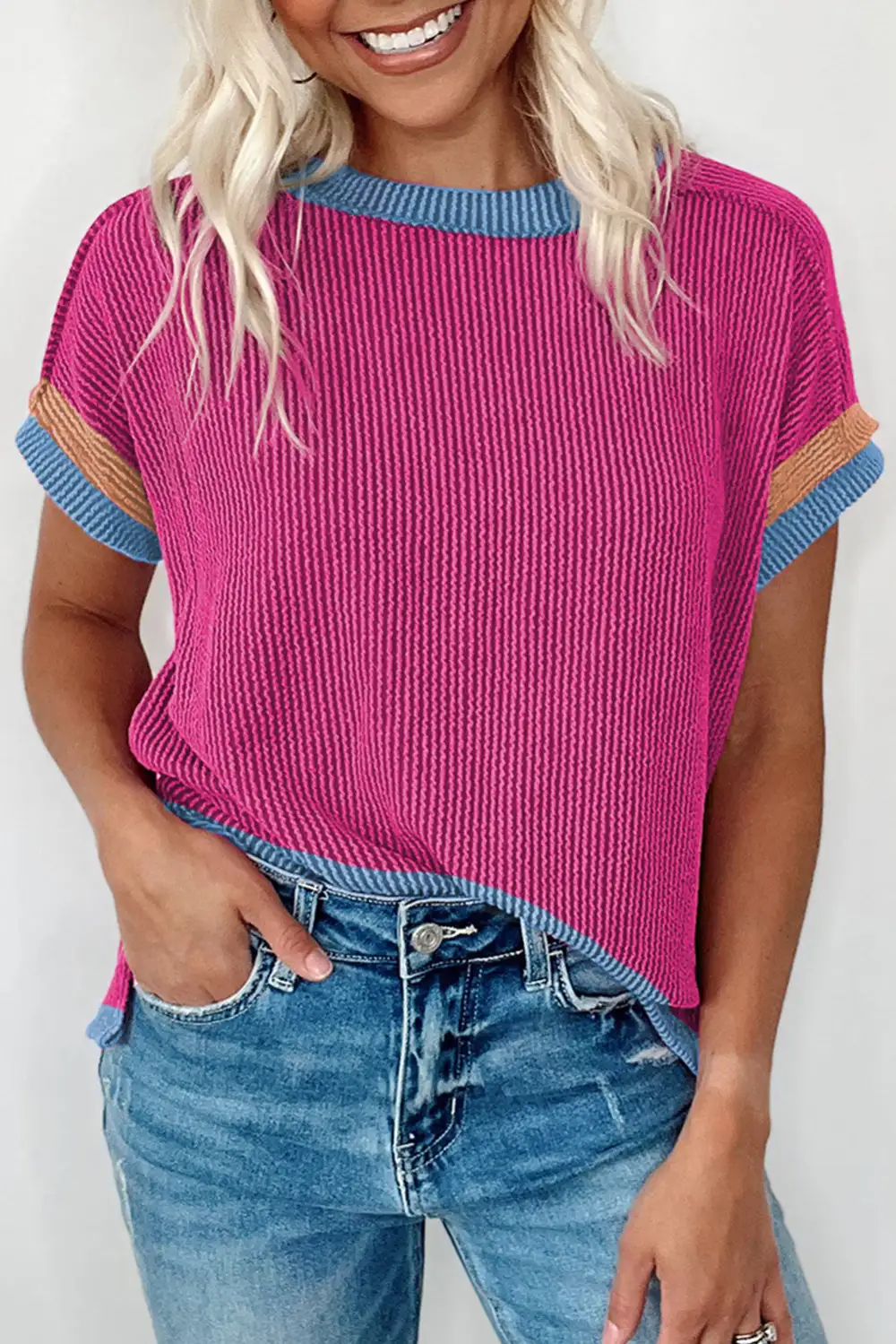 Bright Pink Textured Contrast Trim