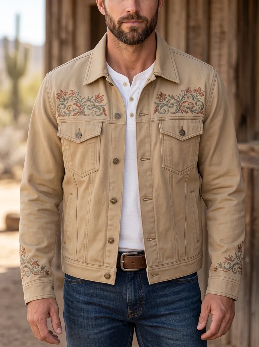 Men's Western Cowboy Floral Embroidery Floral Embroidered Jacket