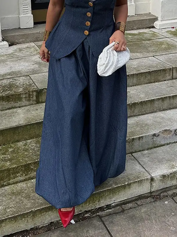Minimal Relaxed Fit Wide Leg Harem Pleated Jeans