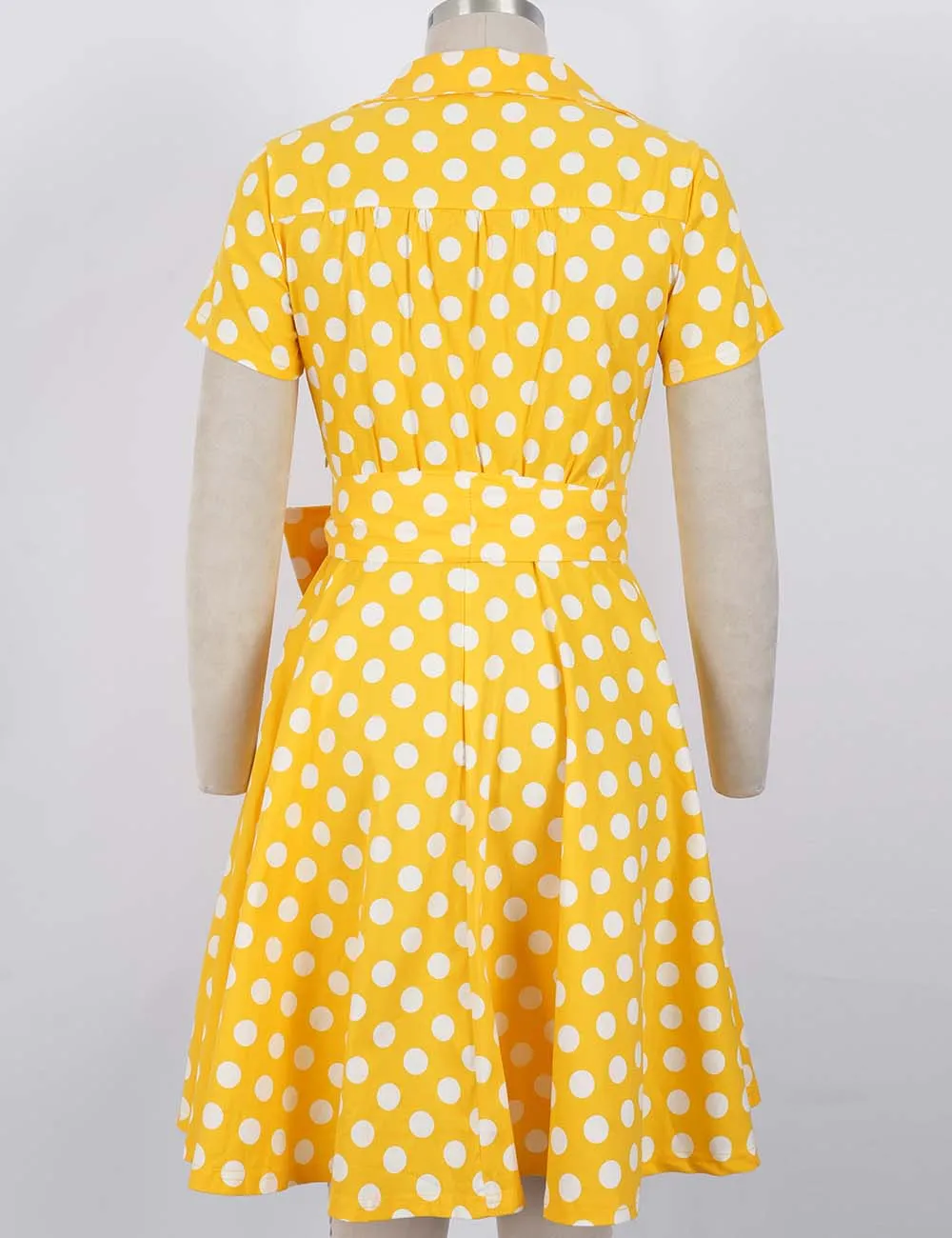 Chic Bow Polka Dot Short Sleeves Midi Dress