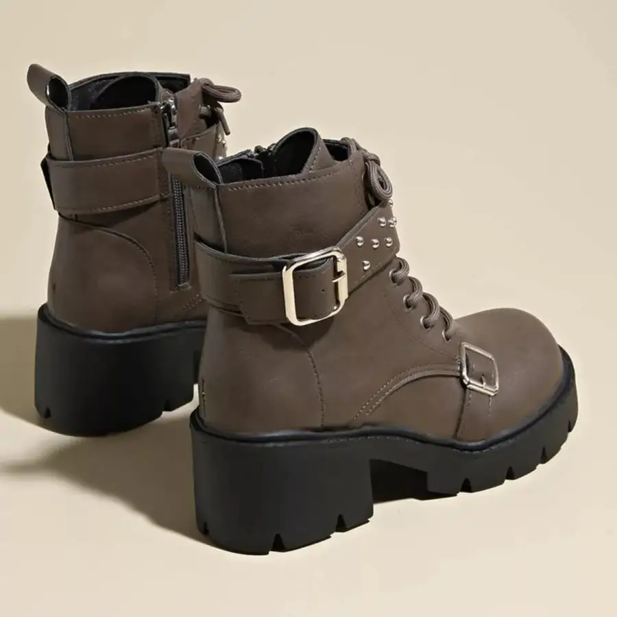 Classic Round Toe Block Heels Boots