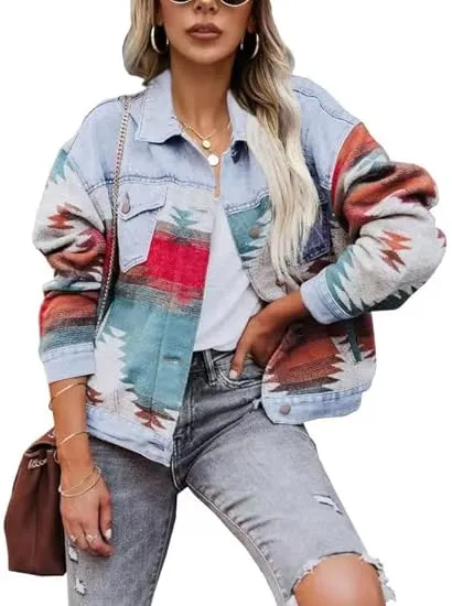 Women’s Aztec Denim Jacket – Vintage Vibes. Modern Edge. Effortless Style.