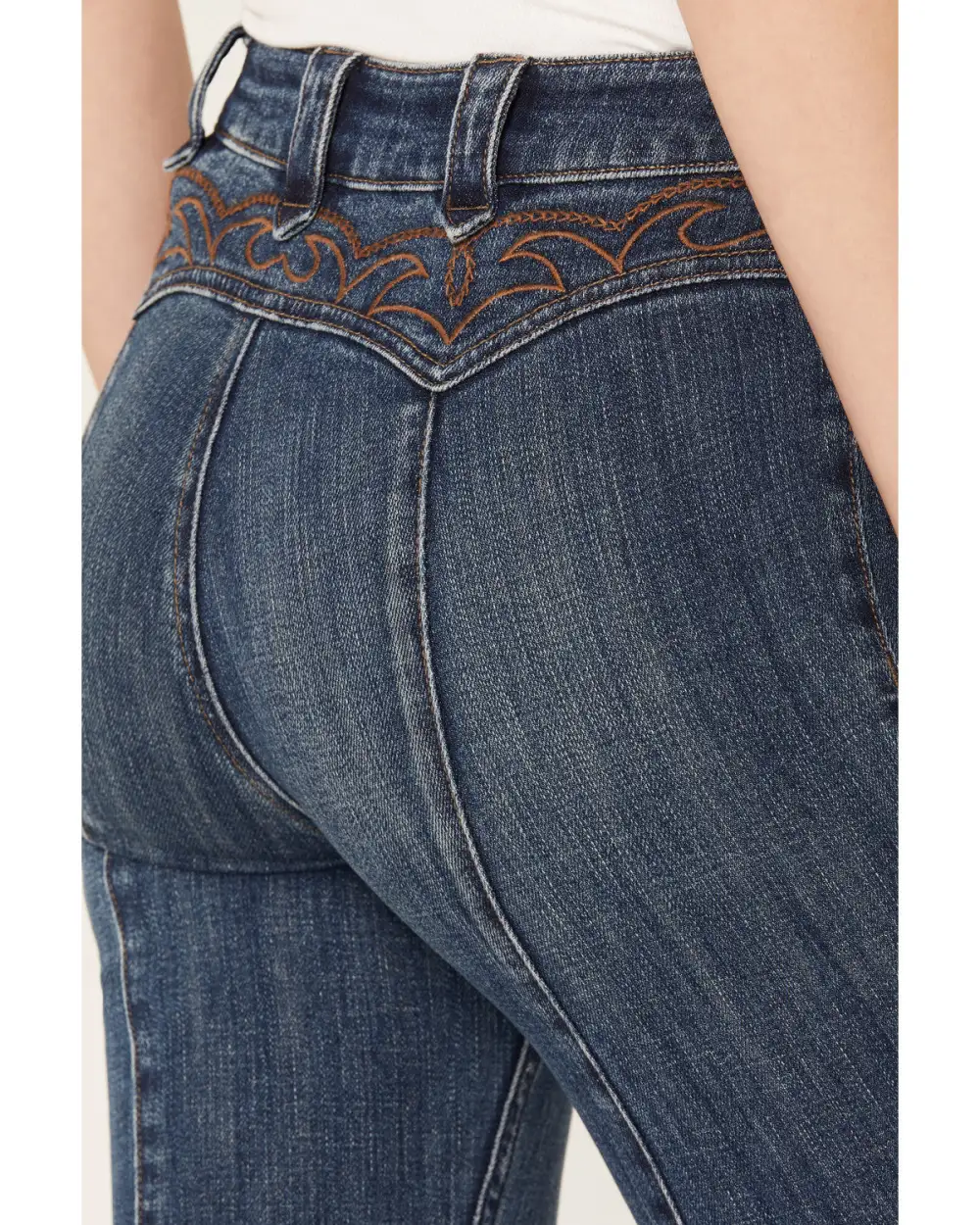 High Rise Flare Stretch Denim Embroidered Jeans