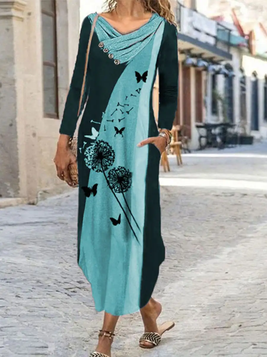 Ethnic print long-sleeved dress