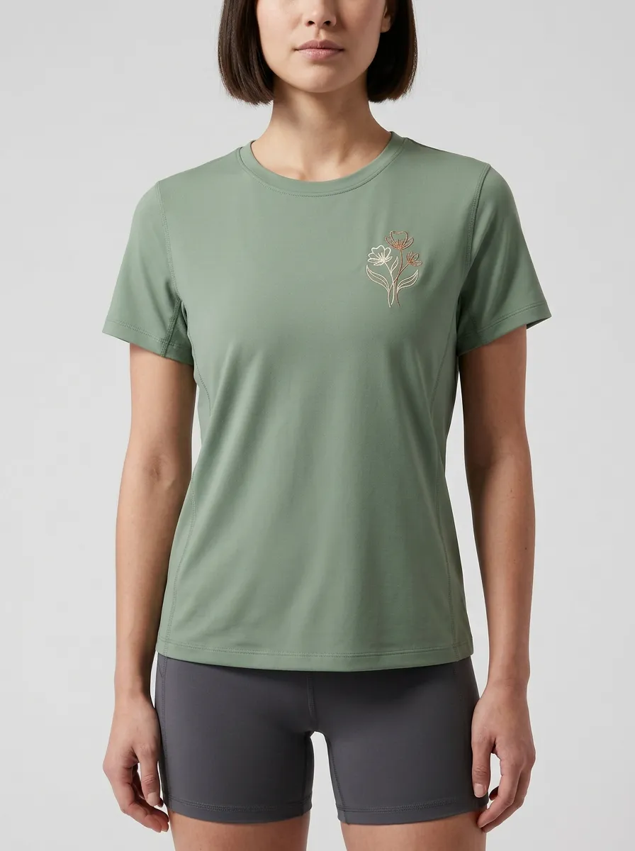 Women's Floral Line-Art Paneled Crewneck T-Shirt