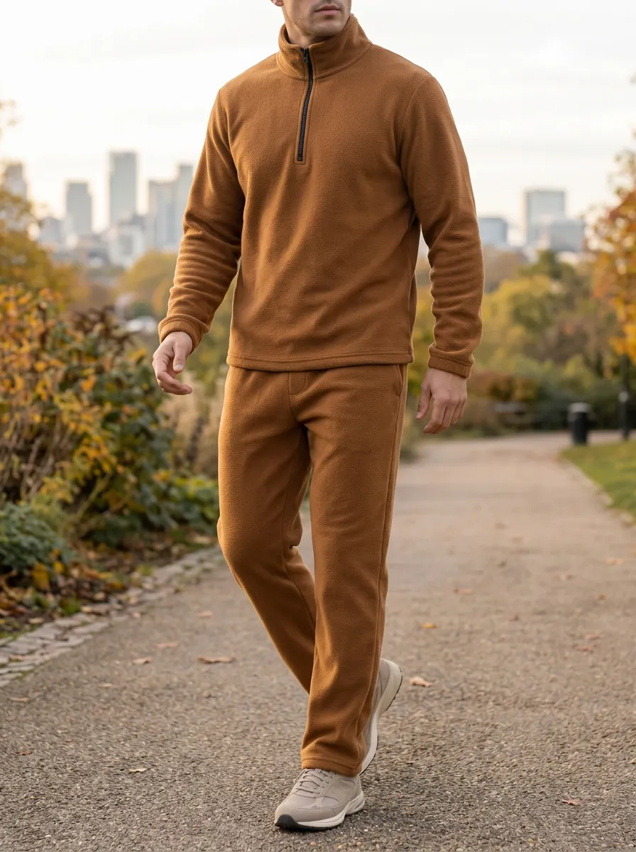 Men's Quarter-Zip Fleece Pullover with Track Pants Outfit