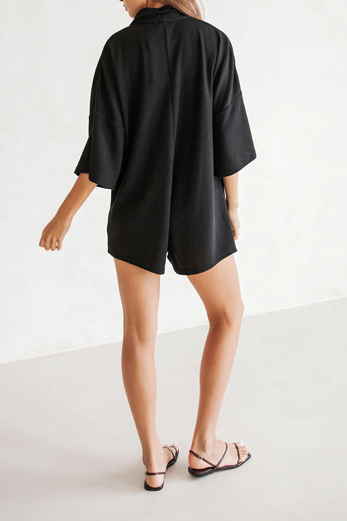 Black Oversized Corduroy Short Jumpsuit