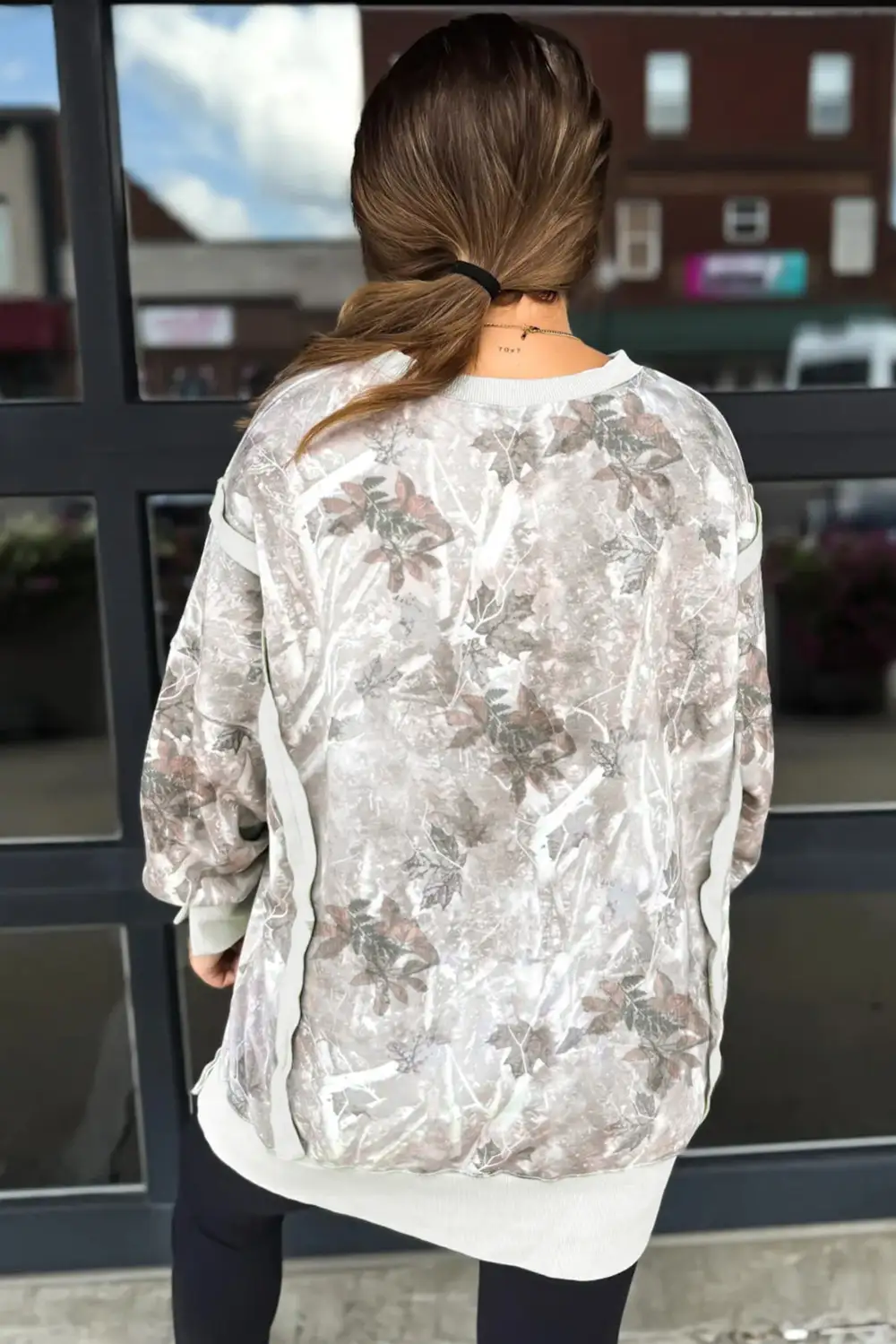 Relaxed Camo Print Patchwork Exposed Seam Sweatshirt