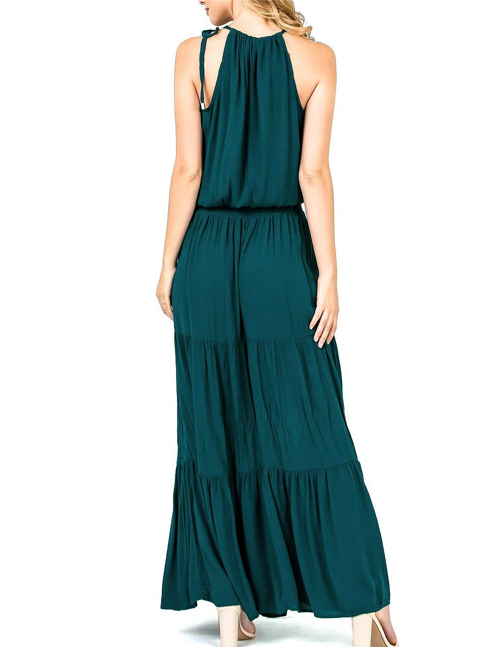 Teal Halter - Neck Tiered Maxi Dress
