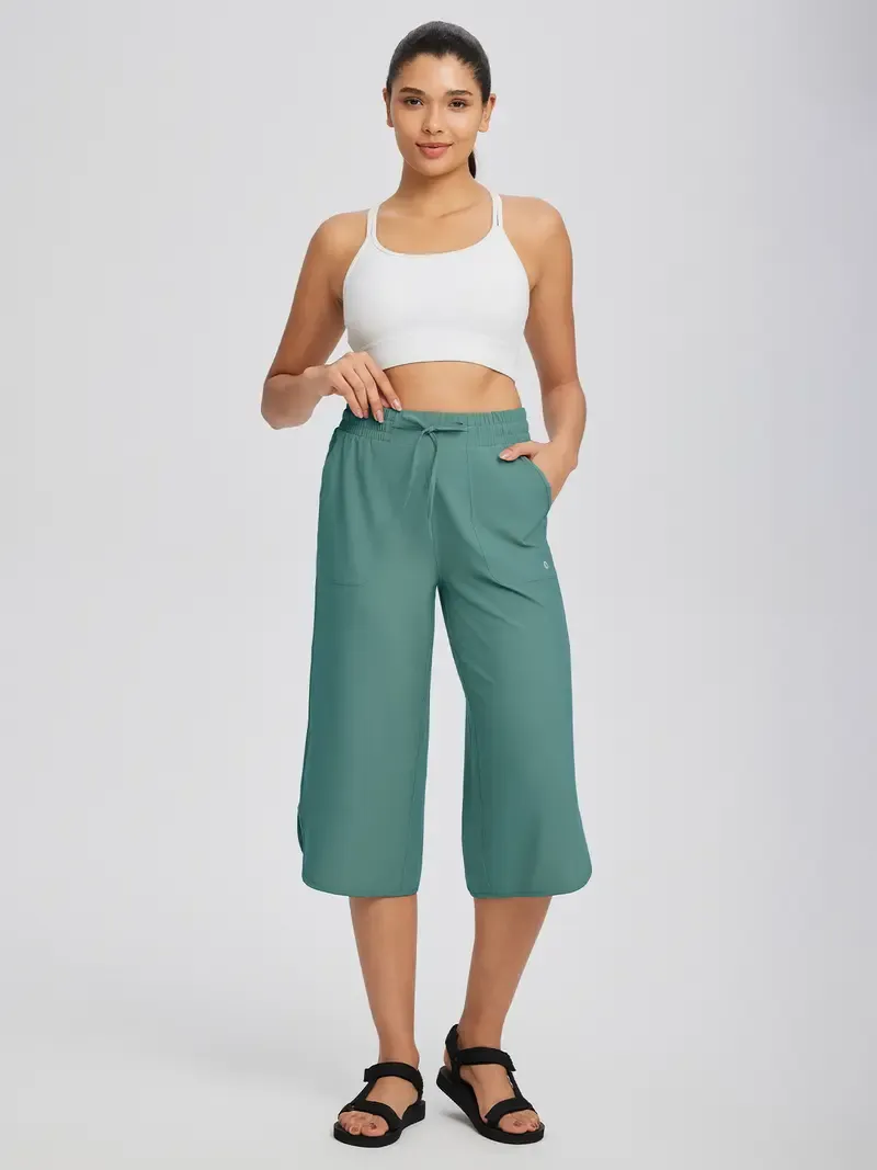 Women's Comfy Drawstring High-Waisted Crop Pants - Breathable Wide-Leg Loungewear