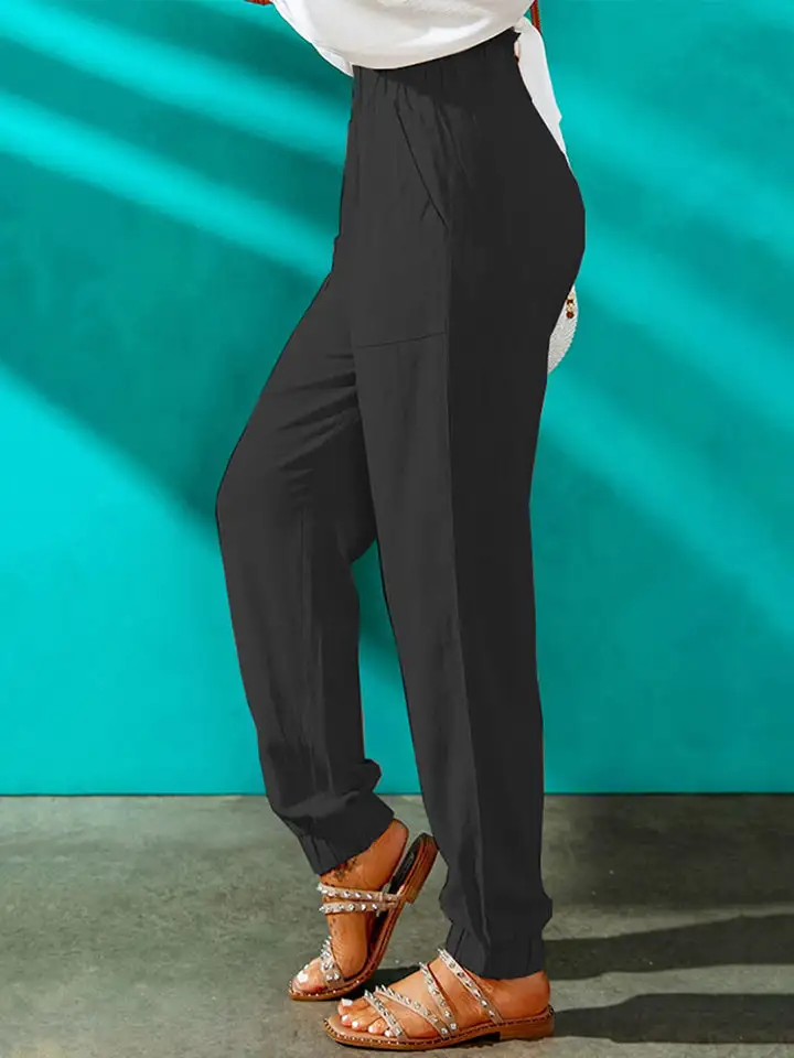 Relaxed High-Waist Pocketed Jogger Pants