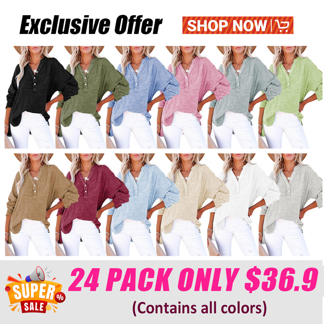 🔥 Women's Casual Button-Up V-Neck Long-Sleeve Shirt | Versatile Everyday Top