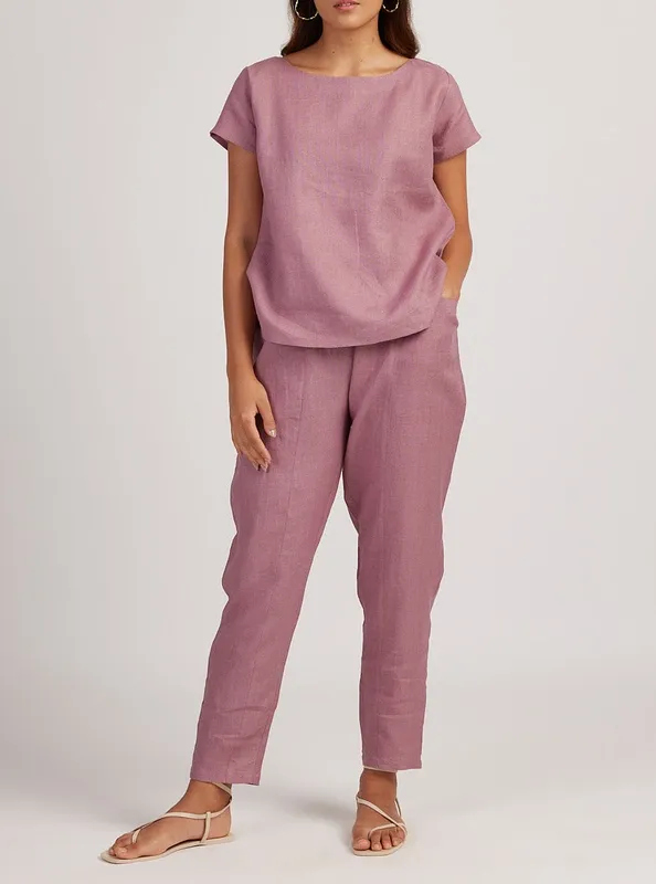 Dusty Pink Linen Boat-Neck Top