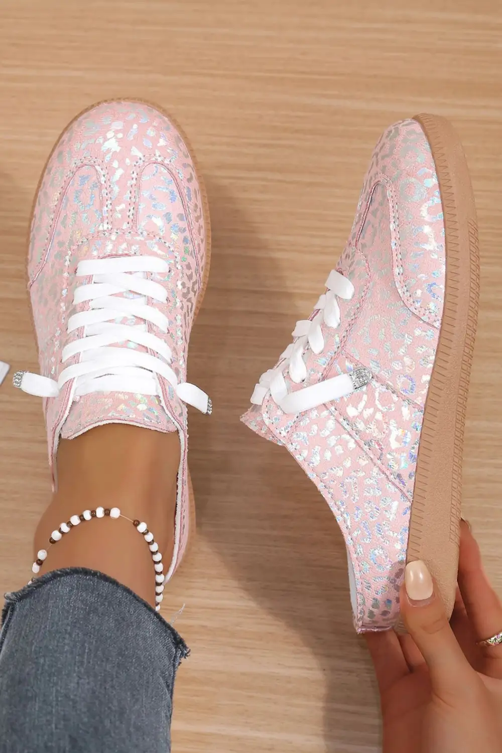 Refined Leopard Metallic Accent Lace-Up Slip-On Sneakers