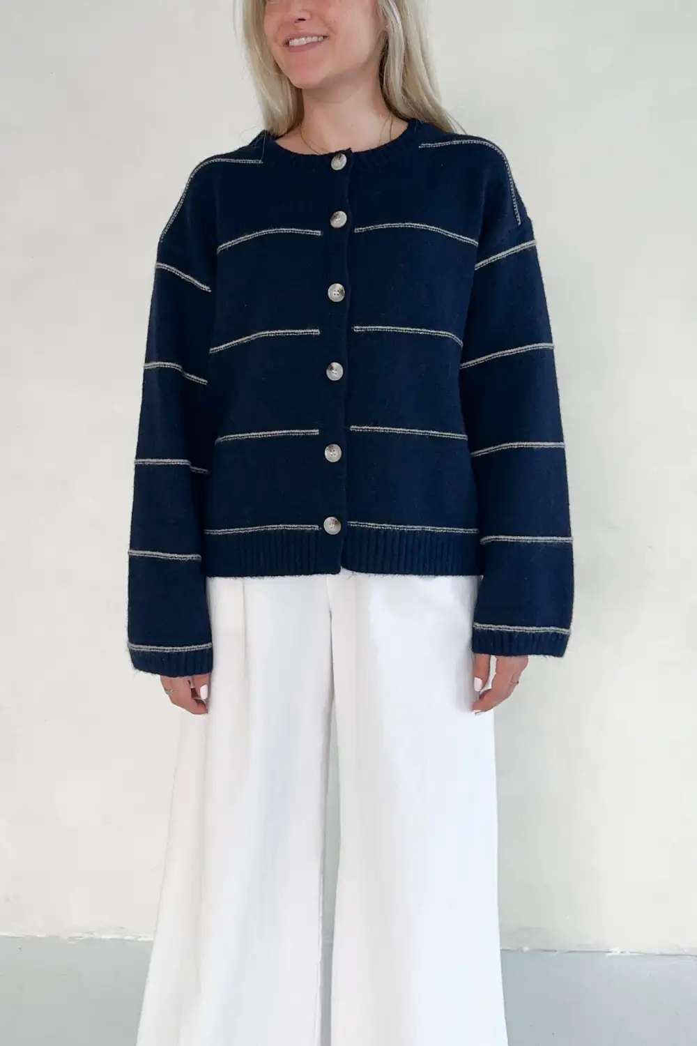 Knit Striped Button Front Cardigan