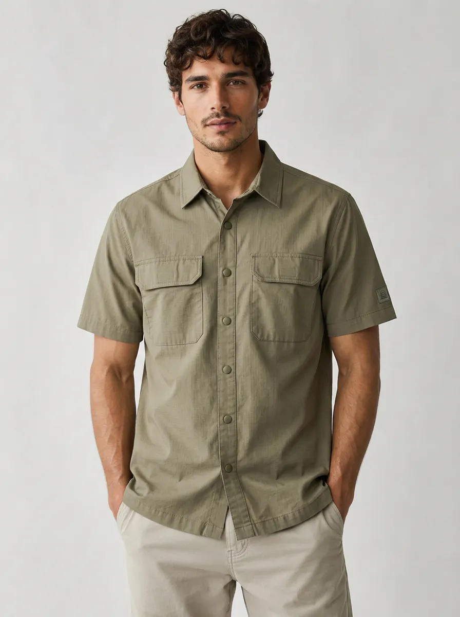Men's Outdoor Tactical Olive Green Breathable Short Sleeve Shirt