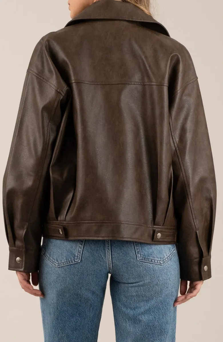 Faux Leather Bomber Jacket