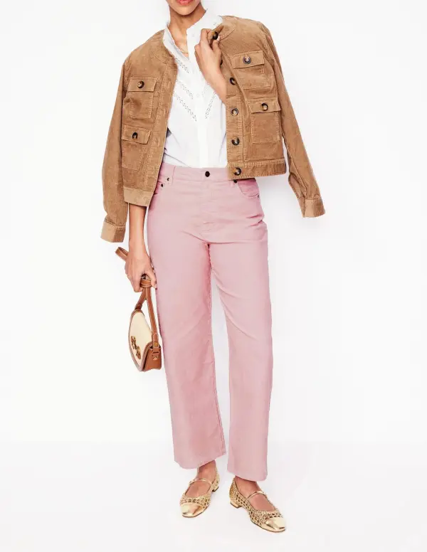 High Rise Straight Cord Jeans -Vintage Pink