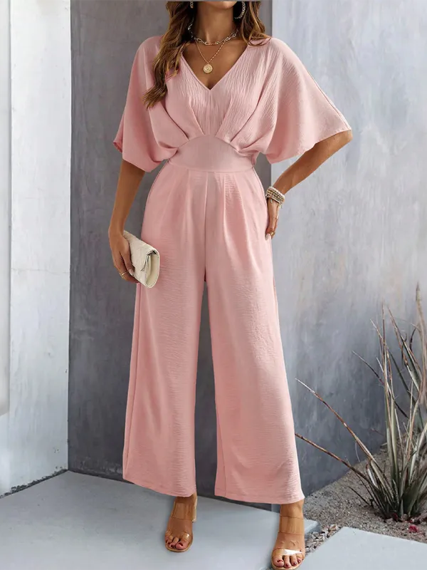Short Sleeved Clean Wide Leg Jumpsuit Shorts