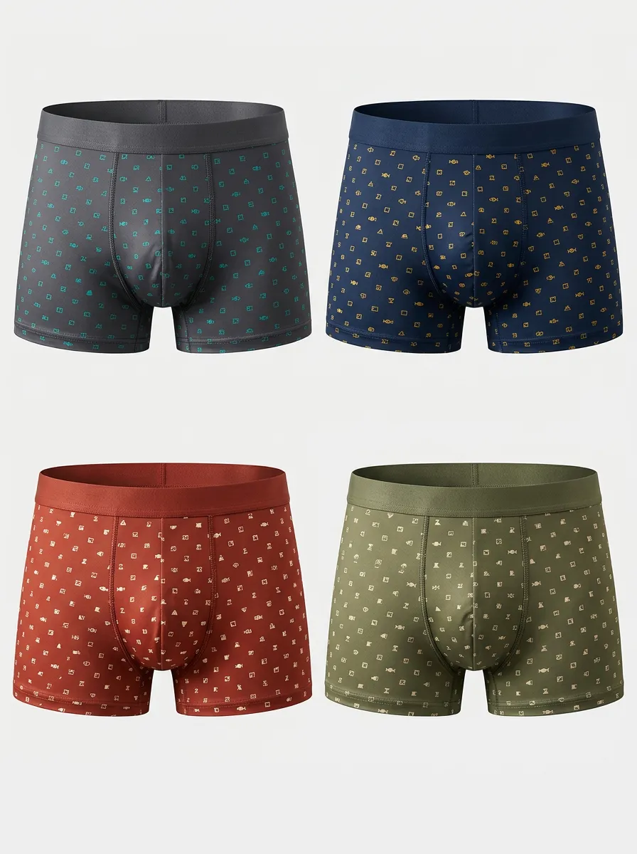 Men's Multicolor Patterned Geometric Boxer Briefs 4-Pack