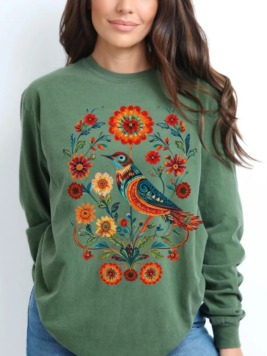 Folk Art Bird & Floral T-Shirt