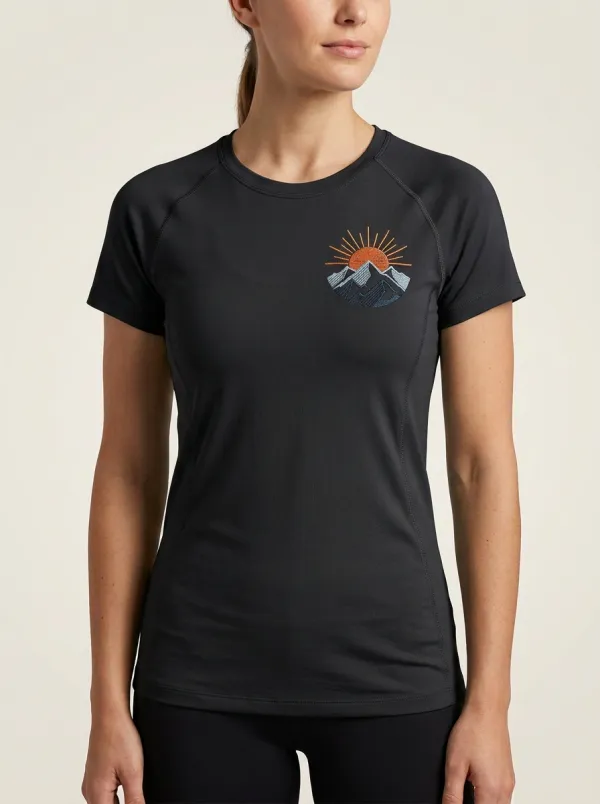 Women's Mountain Sun Embroidered Paneled Raglan T-Shirt