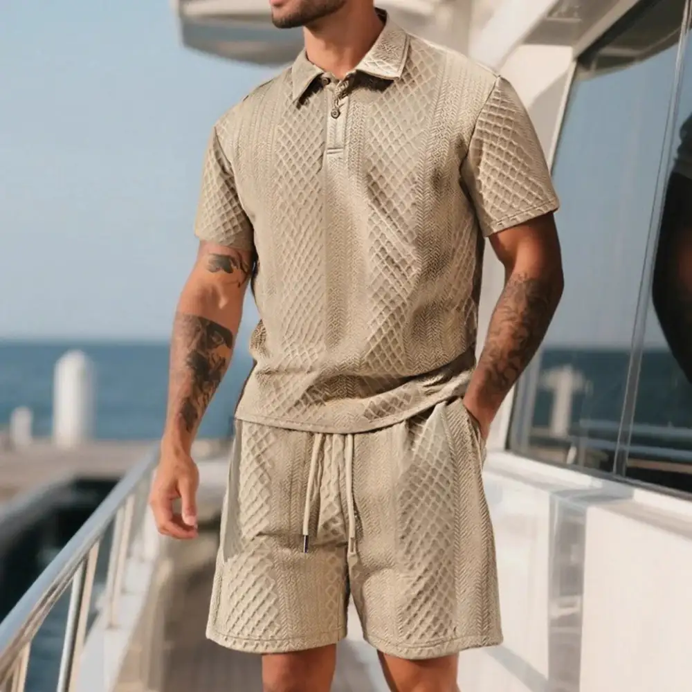 Textured Jacquard Polo And Shorts Set