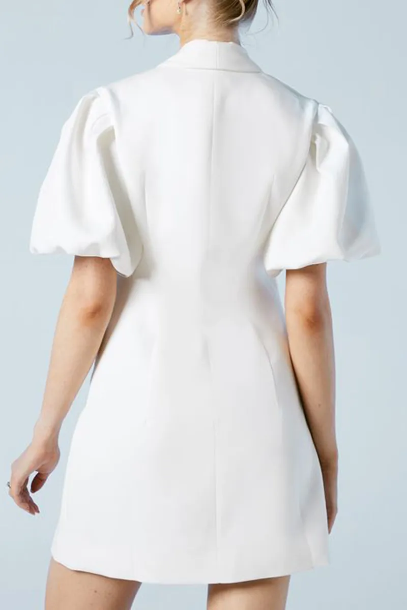 Casual Style Ivory Puff Sleeve Bridal Blazer Dress