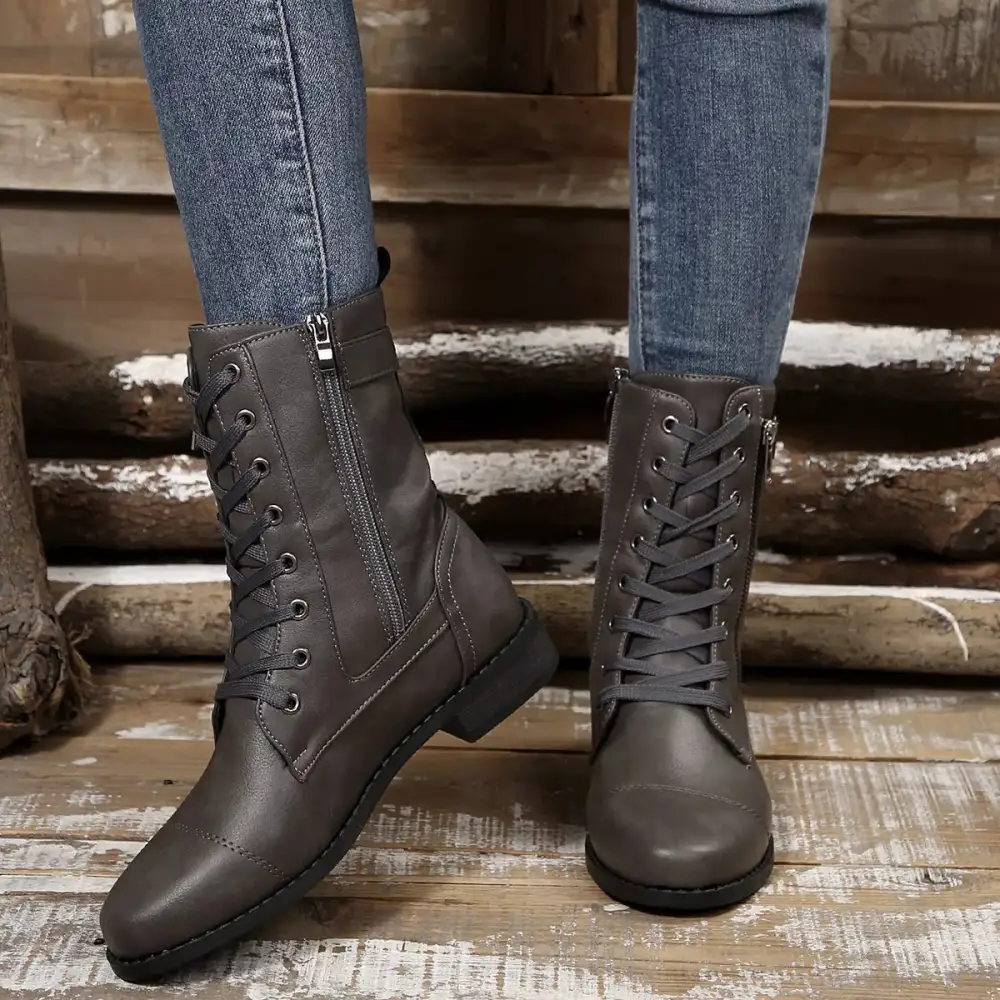 Casual Round Toe Block Heels Boots