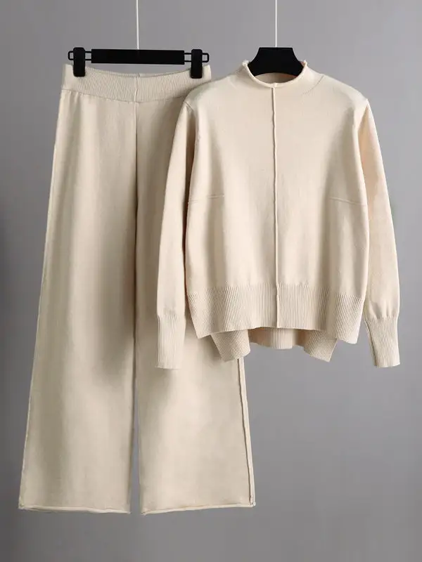High Low Long Sleeve Sweater And Pants Set