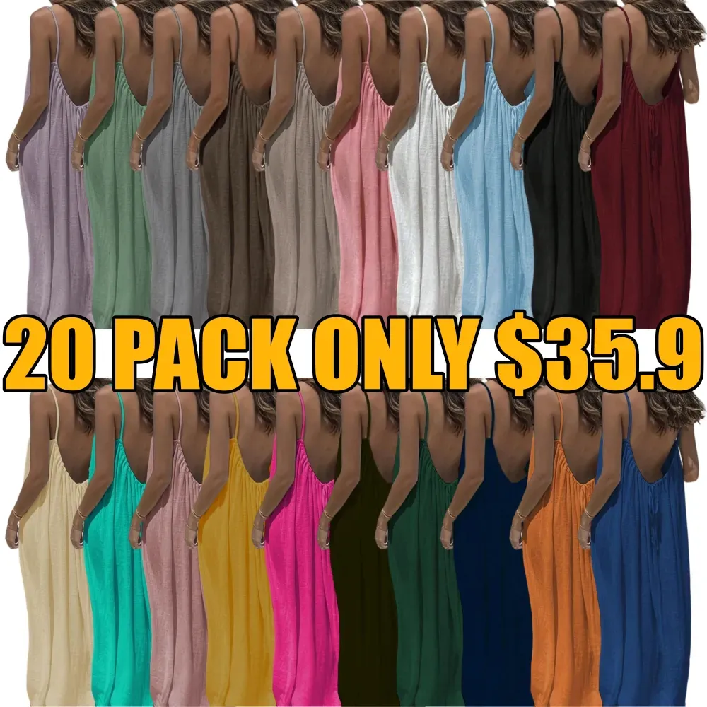 🔥Women's Cotton Linen Backless Loose Dress🔥10-Pack - All Colors Included, Only $24