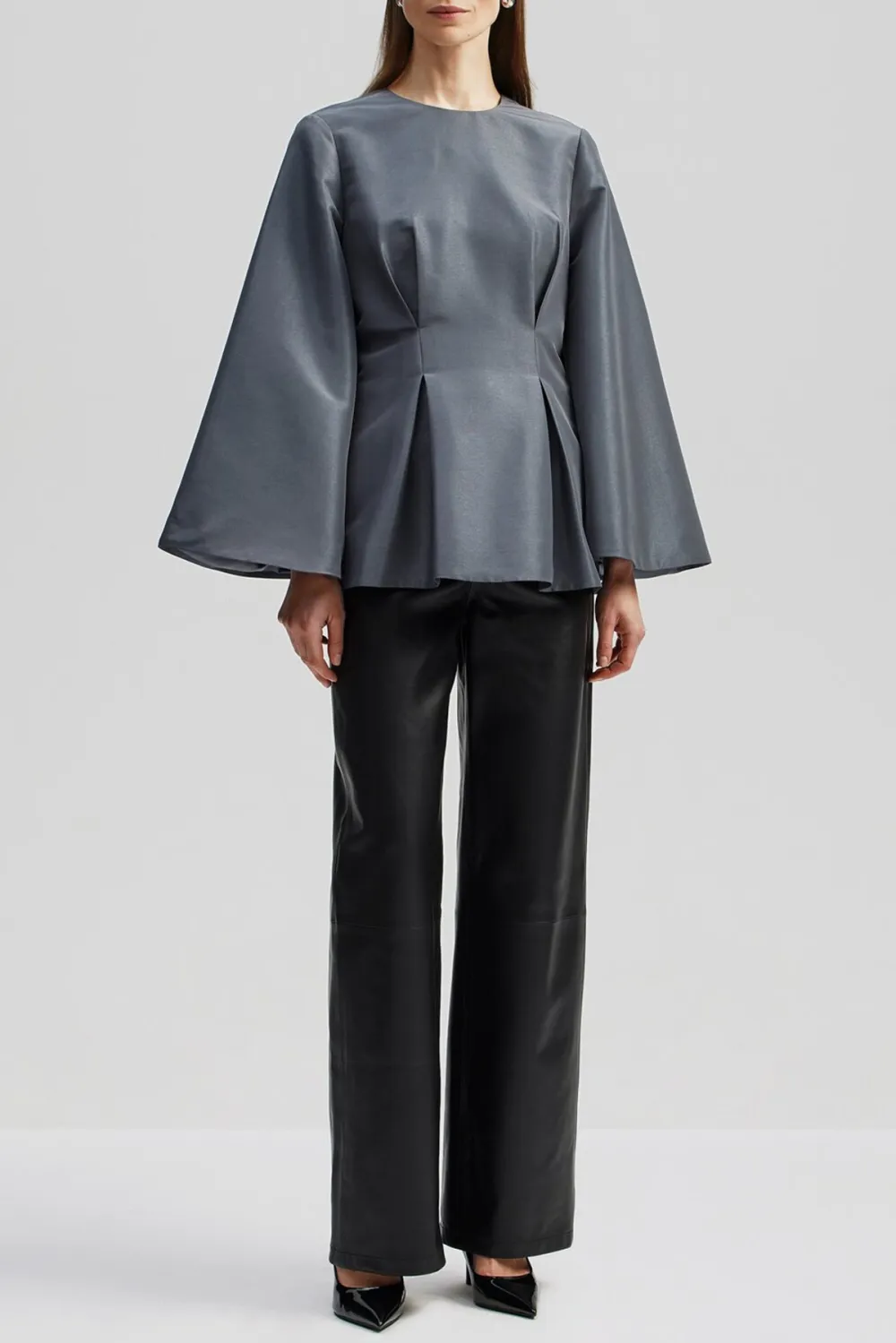 High Rise Wide Leg Leather Trousers