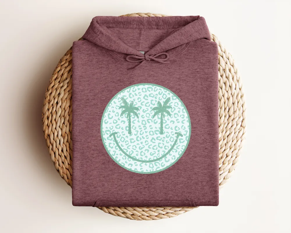 Palm Tree Smiley Graphic Pullover Hoodie