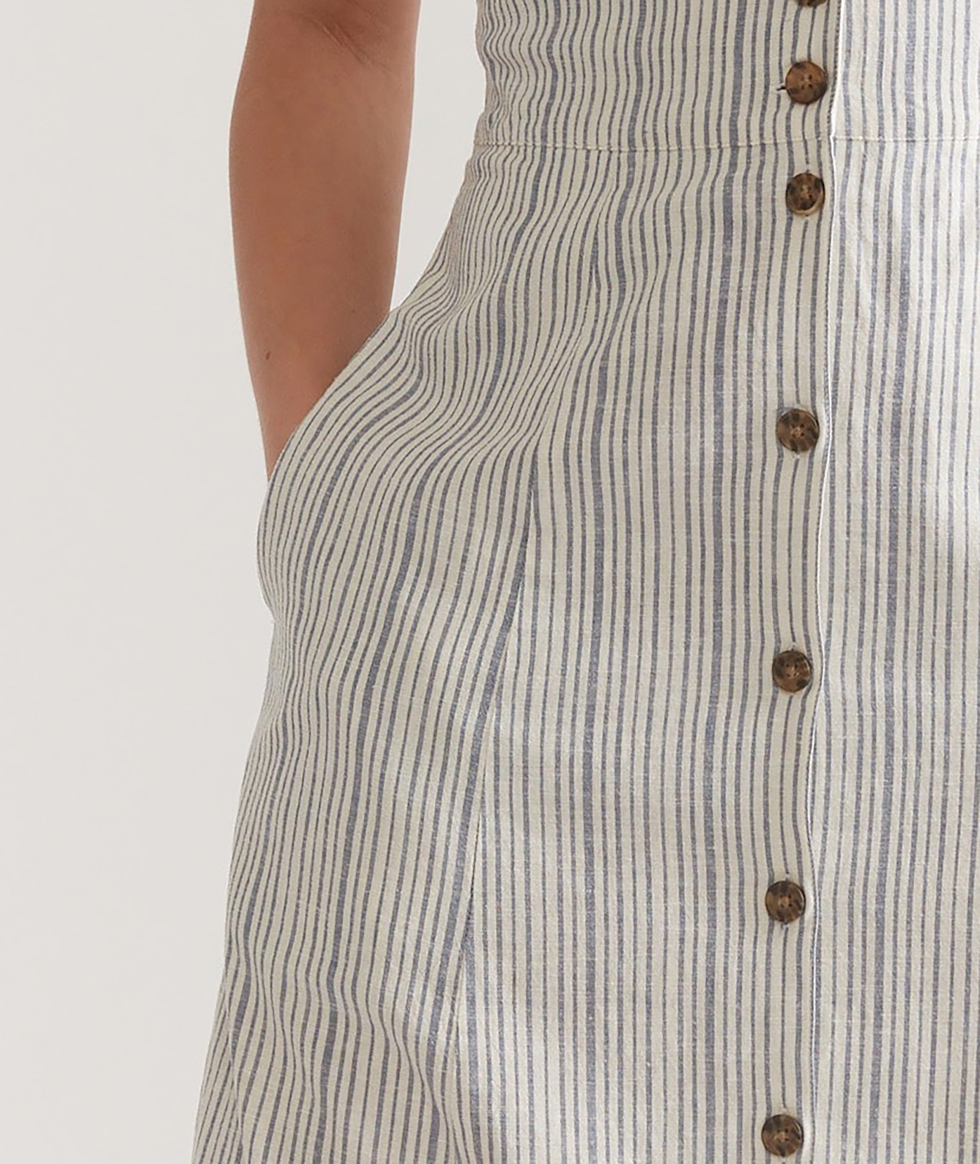 Striped Button-Front V-Neck Maxi Dress