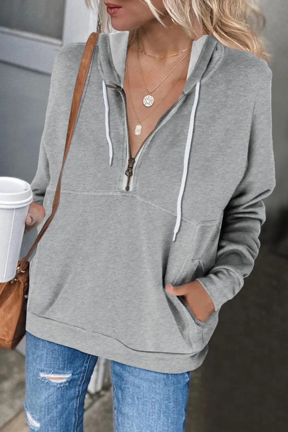 Half Zip Long Sleeve Pocket Hoodie