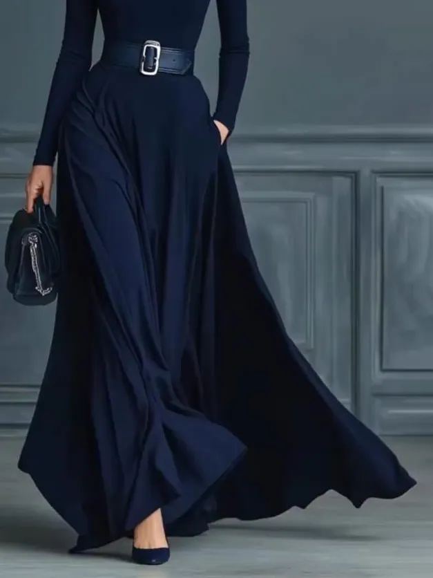 Minimalist High Neck Sleeved Maxi Dress