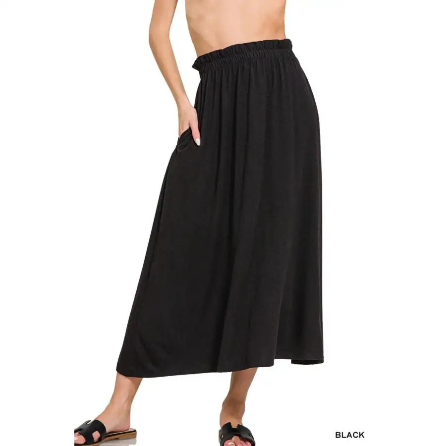 Paperbag Waist Midi Skirt with Pockets