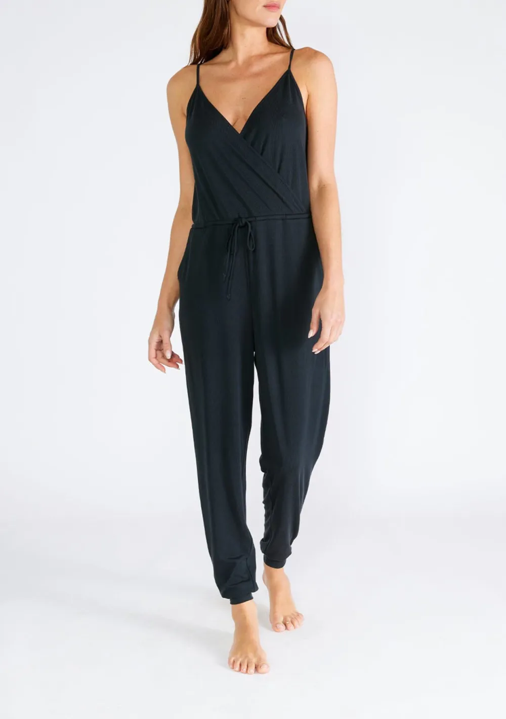 Drawstring Surplice Sleeveless Jumpsuit