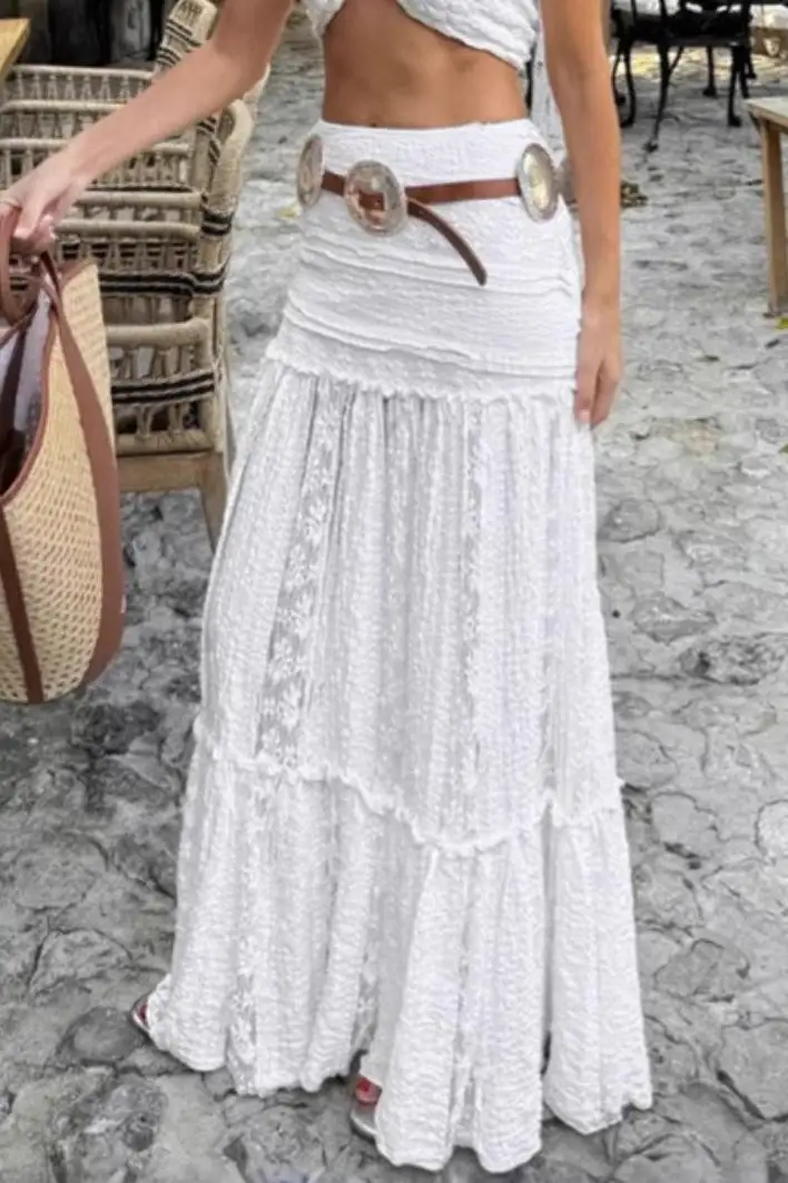 Easy Fit Lace Ribbed Linen Blend Skirt