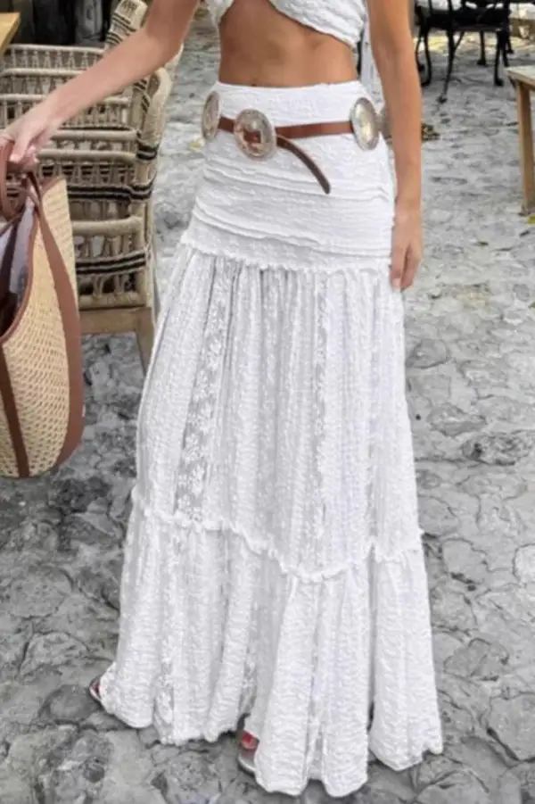 Easy Fit Lace Ribbed Linen Blend Skirt
