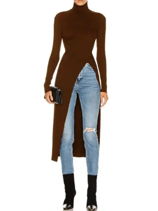 Minimal Slim Fit Side Slit High Neck T-Shirt