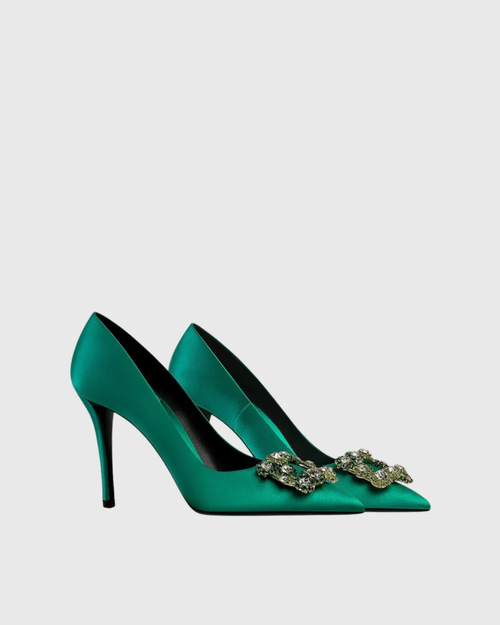 Rhinestone Buckle Pumps in Green