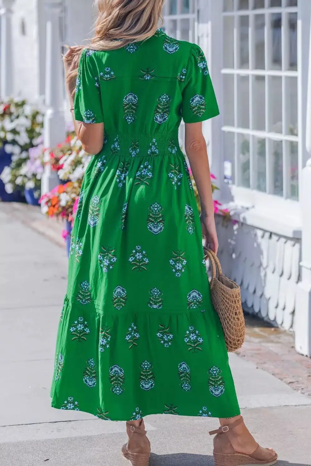 Floral Printed Smocked Maxi Dress